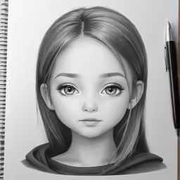 a pencil drawing of a girl with large eyes