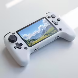 an electronic device sits on a white surface