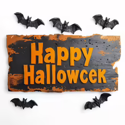 a sign with bats above it says happy halloween