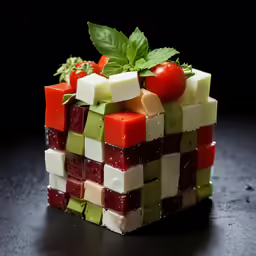 the cubes are shaped like vegetables and meat