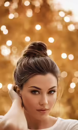 an image of a woman with hair pinned in a high bun