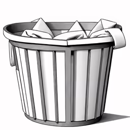 a drawing of a trash can that has paper in it