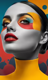a woman with a painted face and a red and yellow top