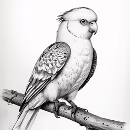 the bird is sitting on a branch in black and white