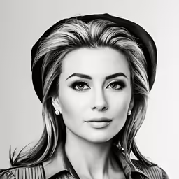 a woman with a dress shirt and hat is posing for a photo
