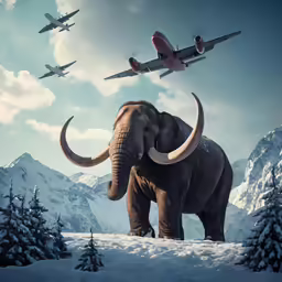 a very large elephant in a snow field