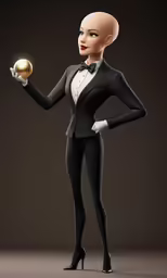 a cartoon figure wearing a tuxedo with a golden egg