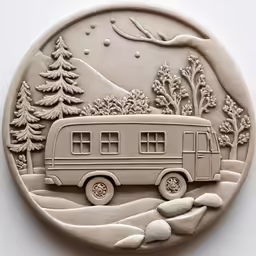 a medal with an image of a camper