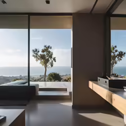 a bathroom that is open to the outside with a window
