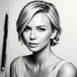 an older model poses in black and white for a photo
