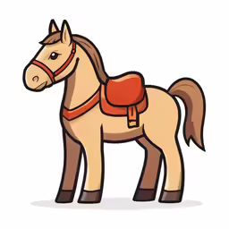 a small cartoon horse standing next to another horse