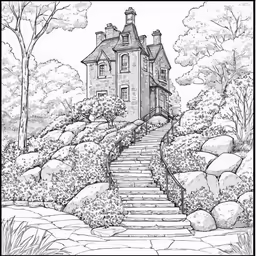 a landscape with steps leading to a house