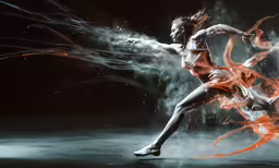 a beautiful young woman dancing against a dark background