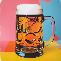 a large glass beer is on the table