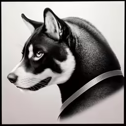 the black and white dog has the collar up