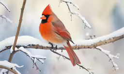 the red cardinal is perched on the branch of the tree