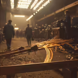 a string of string with some wood in the background