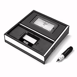 a drawing of a black and white electronic device with a white pen