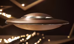 a metal object hanging from a ceiling with lights