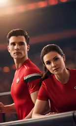 a man and a woman are wearing matching outfits