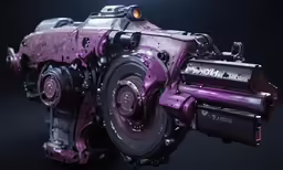 a large truck engine with lights on it