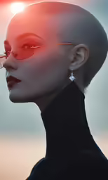 an alien woman wearing glasses with a long nosepiece