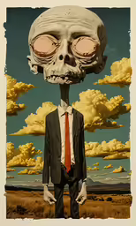 a man in suit and tie with a face made out of a skull