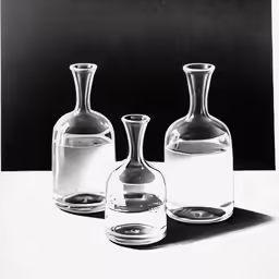a series of glass containers with one empty, and one small