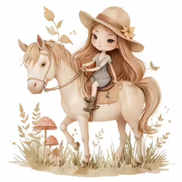 the girl sits on top of a horse in the grass