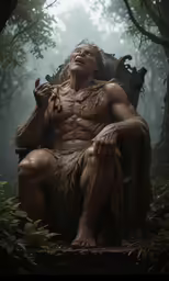 an image of a man that is sitting in the woods