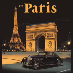 a poster advertising the car in front of the eiffel tower