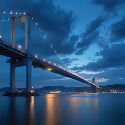 the bridge with lights on is over water