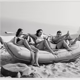 some people sitting on a raft in the water