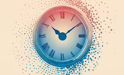 a stylized image of a large clock surrounded by dots