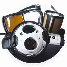 a close up of a camera and some lenses