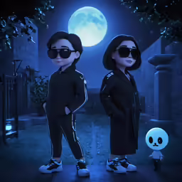 two 3d rendered girls standing with their faces slightly obscured by glasses