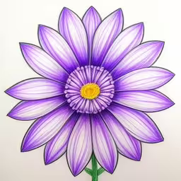 this is an image of a drawing of a flower,a drawing of a purple flower with leaves