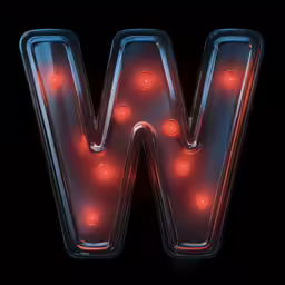 the letter w has been cut into red lights