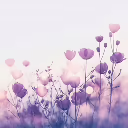 a field full of flowers with pink petals