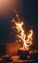 a fire is burning into a bowl and bowl
