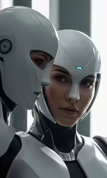 a woman wearing a futuristic suit and helmet