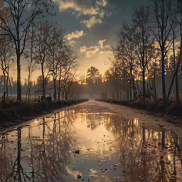 a river with the sun setting behind it