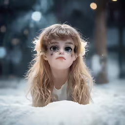 there is a girl with snow on her face
