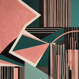 art and design painting on canvas of pink, black, gray, green and white,an abstract painting with black and pink stripes