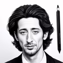 a black and white photo of an art model with long hair and beard