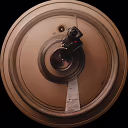 the camera is looking up at the speaker
