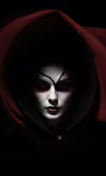 a creepy mask with red eyes and black makeup