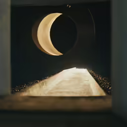 an image of a long tunnel with moon lights