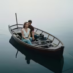 a man and a woman are sitting in a boat together