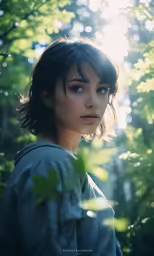a beautiful young lady sitting in the woods
